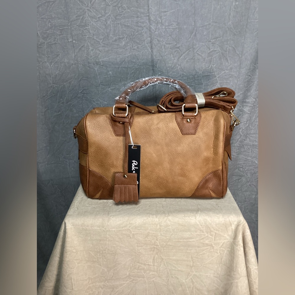 NWT Pink Haley Kiara Colorblock Faux Leather Satchel Camel